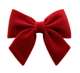 Vibrant Red Velvet Bow, a Classic Symbol of Gifting and Festive Decorations, Elegantly Placed Against a Clean White Background, Perfect for Holiday Themes and Special Occasions.