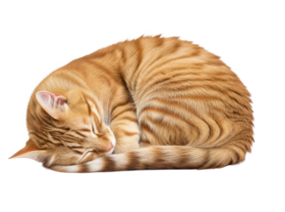 A ginger tabby cat sleeping on a white surface.