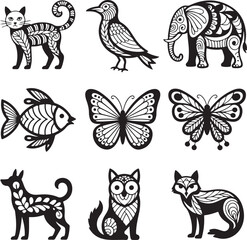black and white animal designs with patterns