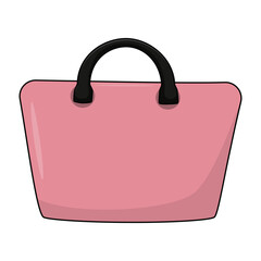 A cartoon style drawing of a handbag with pink body and black handle