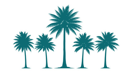 Obraz premium A group of five palm trees are silhouetted against a white background.