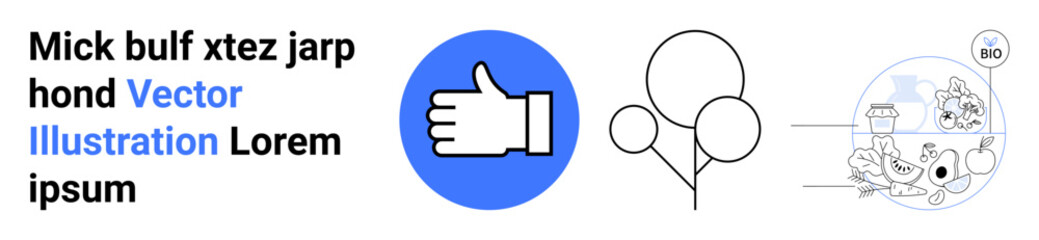 Obraz premium Social media, celebration, approval, childhood, graphic design, content creation. Thumbs up icon, balloons and animal scene. Social media and celebration featured prominently