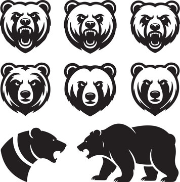 black bear heads and bodies in different poses and expressions