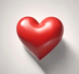 Minimal romantic background with one soft red heart on white surface, natural shadows, clean composition