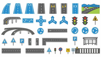 Obraz premium Collection of Road Elements and Traffic Signs.