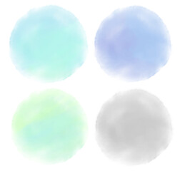 水彩風の丸いにじみイラストセット　クールトーン

