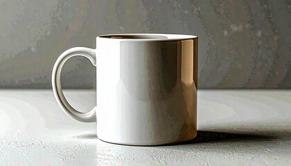 White Ceramic Mug on a Table with Gray Background.