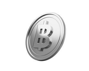 Shining silver Bitcoin crypto coin. Digital currency illustration.
