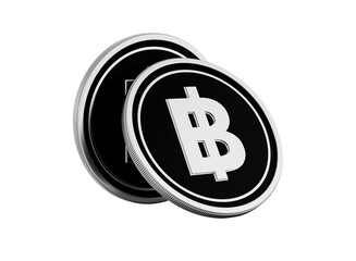 Shiny Thai Baht currency coins isolated on a sleek black background.