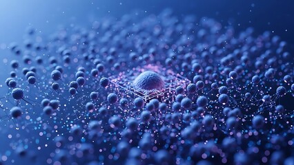 Blue spheres and particles in a futuristic digital landscape.