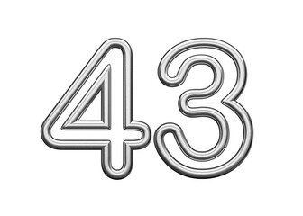 Number Forty three 43 Made Of Silver Metallic White Background 3D Illustration