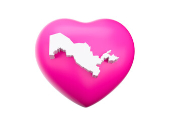 Pink Heart With Map Of Uzbekistan 3d Illustration
