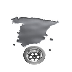 Spain Water Map With Drainage Metal Sink Save Water. 3D Illustration