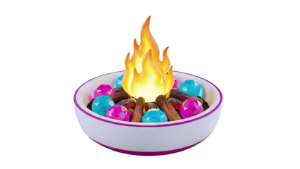 Campfire with colorful gemstones and glowing embers