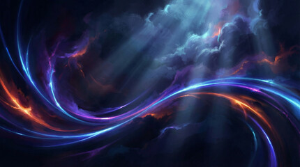 Fototapeta premium Vibrant swirling abstract backgrounds with flowing curves and rays of light in a dark environment