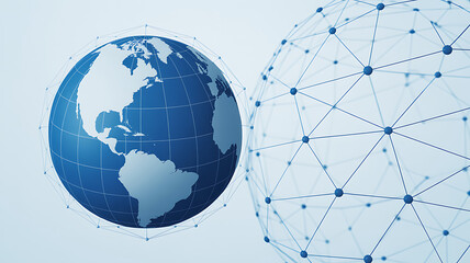 Global Digital Network Connection Concept with Earth Globe and Interconnected Nodes and Lines Representing Worldwide Communication