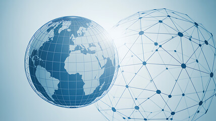Global Technology and Network Science Concept Featuring Earth Globe Next to a Geodesic Wireframe Sphere on White Background