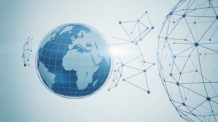 Interconnected Global Network Concept with Blue Earth Globe Surrounded by Floating Digital Connection Segments and Nodes