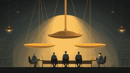 Business ethics diagram scene showing moral balance representing responsibility justice system professionalism educational environment controlled lighting