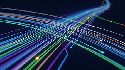 Vibrant Neon Light Trails and Streaks on Dark Background.