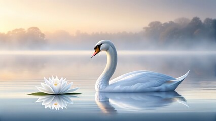 Graceful White Swan Gliding on Water with Elegance