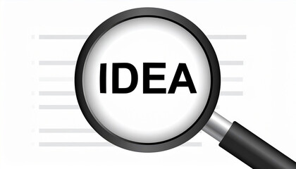 magnifying glass on a paper document magnifying a word "IDEA"