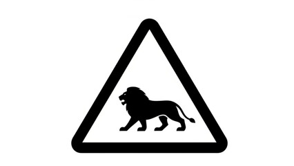 Wild lion silhouette warning sign icon on white background.