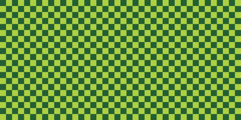 Green Checker Seamless Pattern. Green and white checkerboard pattern with vibrant geometric shapes. Retro hand-drawn design featuring abstract geometry bg. Trendy vintage grid background.