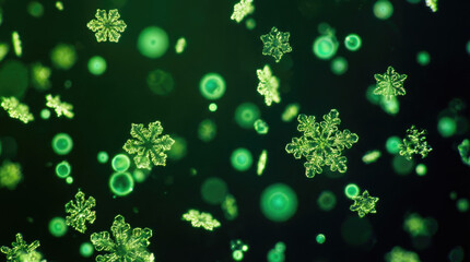 St patricks themed image showing green shapes and circles scattered across a dark background with varying degrees of visibility