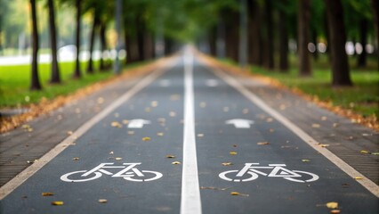 Bike Sharing & Digital Access Bicycle lane surrounded by trees with fallen leaves, perfect for outdoor activities.