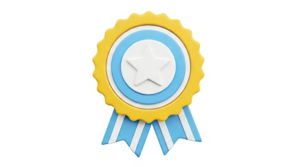 3D Rendered Blue and Yellow Award Ribbon with Star