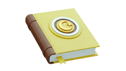 3D Islamic Holy Book with Crescent Moon and Star Emblem