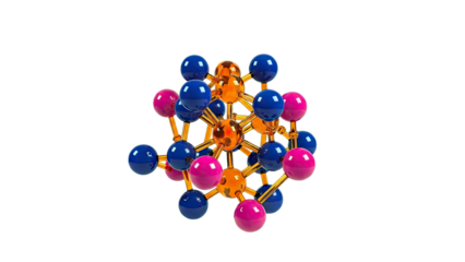 3D Molecular Structure with Orange, Blue, and Pink Spheres