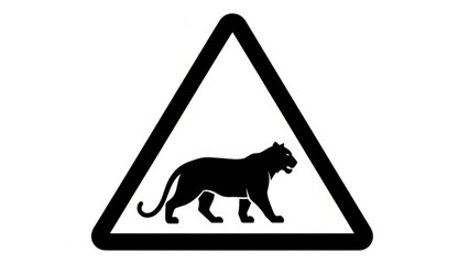 Tiger crossing warning sign icon, wildlife predator symbol.