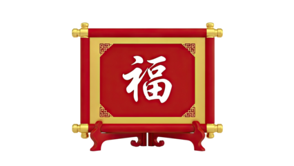 Chinese Scroll with "Fu" Character for Luck