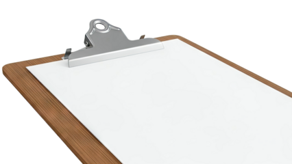 Clipboard with blank paper and metal clip