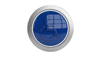 Disabled Access Symbol on Blue Button with Brushed Metal Frame