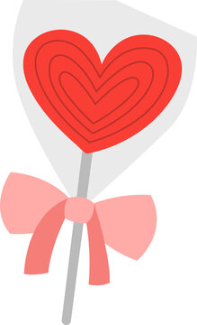 Illustration of heart shaped lollipop with pink bow