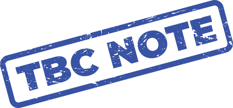 Blue TBC note stamp on white background