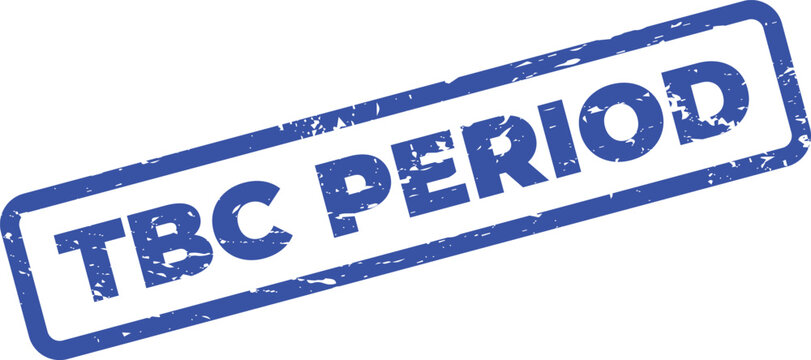 Blue TBC period stamp on white background
