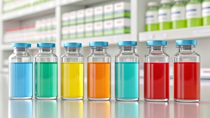 Clear Glass Vials Containing Colorful Liquid Medicine, Gigapixel Standard v2 4x