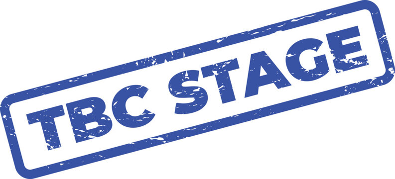 Blue TBC stage stamp with rectangular border