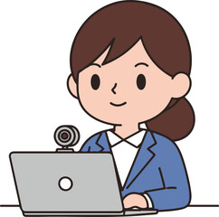 Online Meeting Woman Video Call Remote Work Business Concept, Flat Cartoon Illustration Style
