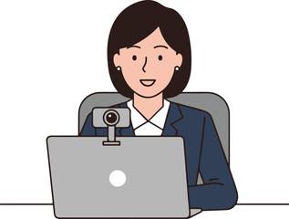 Online Meeting Woman Video Call Remote Work Business Concept, Flat Cartoon Illustration Style