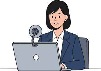Online Meeting Woman Video Call Remote Work Business Concept, Flat Cartoon Illustration Style