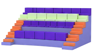 Tiered Seating with Purple, Green, and Orange Blocks