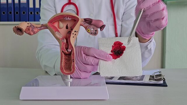 Doctor demonstrates anatomy and shows test results in medical office for patient education