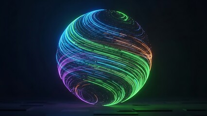 Vibrant Neon Light Sphere with Swirling Patterns and Colors.