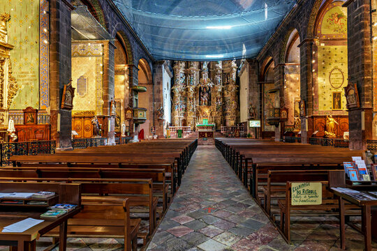 Interior of historic Saint Pierre church in Prades in Languedoc-Roussillon, France.