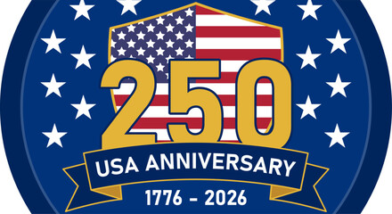 Obraz premium Emblema del 250 aniversario de estados unidos de américa con escudo de bandera y estrellas